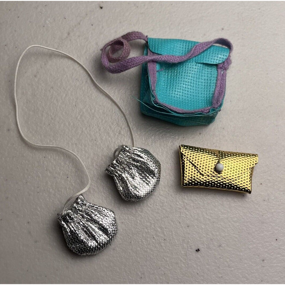 Vintage Barbie Doll Accessories Silver Gloves, Gold Clutch & Blue Bag 60s 70s 80 - Picture 1 of 11